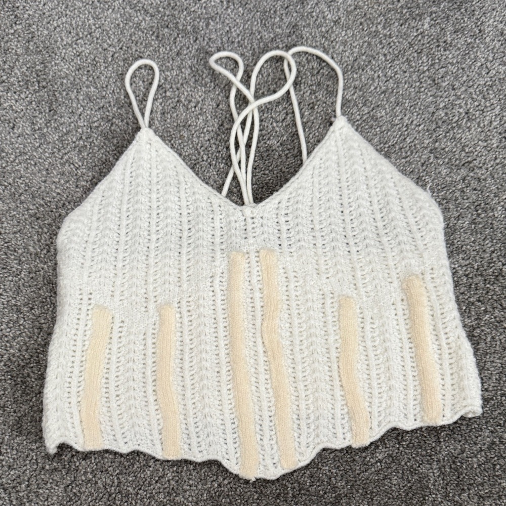 Birdies Women's Knit Crop Top in White and Tan